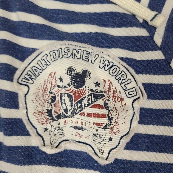 Walt Disney Parks White & Blue‎ Striped Pullover Hoodie Sweatshirt Size Small - Picture 2 of 6